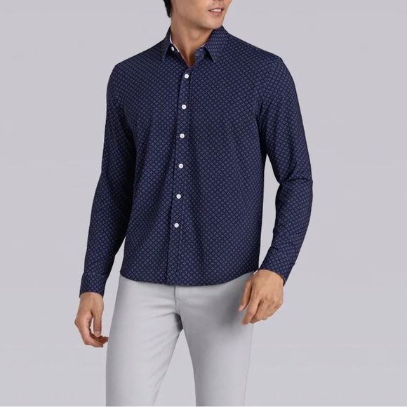 Buttercloth Other - BUTTERCLOTH Men’s Slim Fit Button Down Shirt Size Large Raindrop Print Stretch